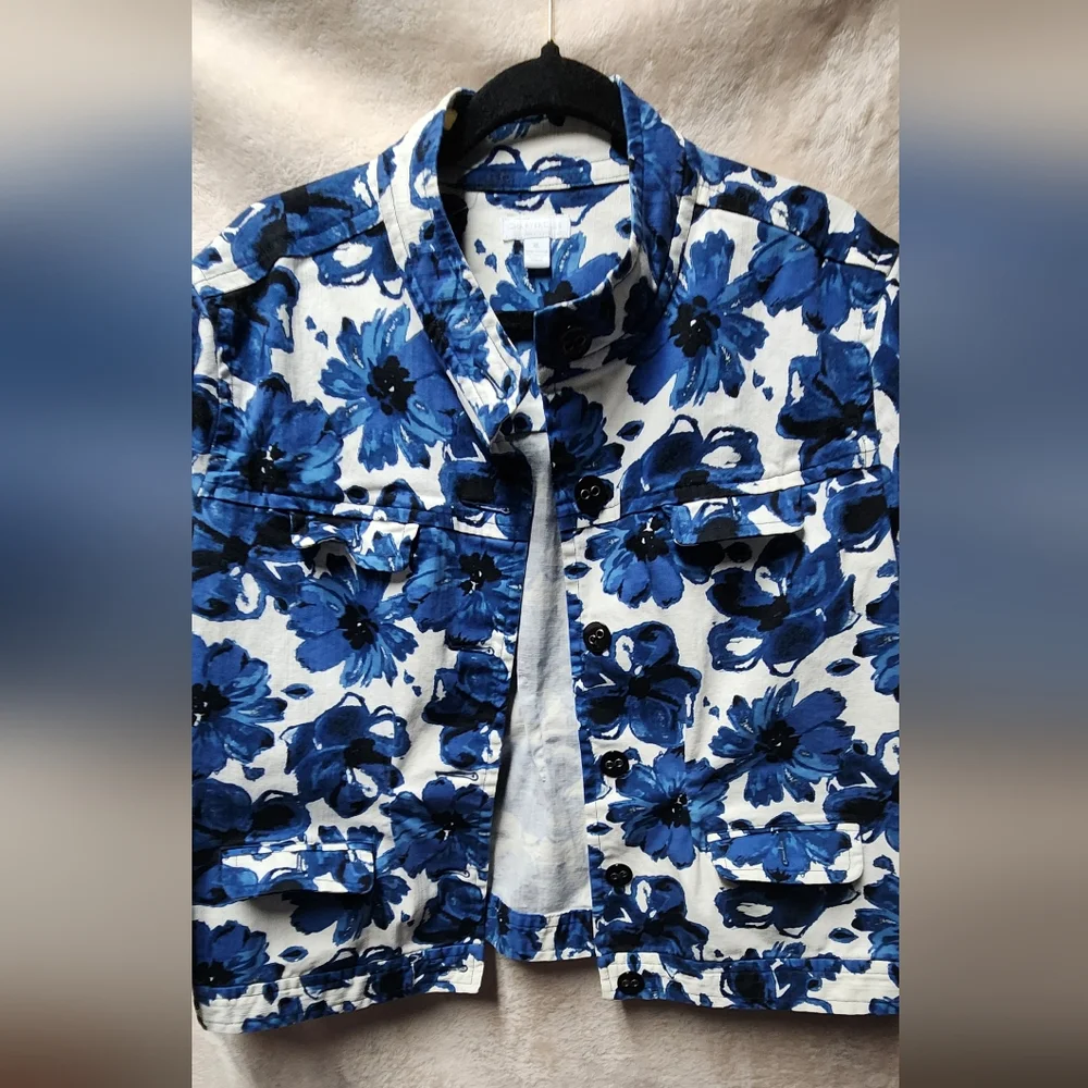 Charter Club Womens XLarge White and Blue Patterned Jacket - Picture 2 of 6